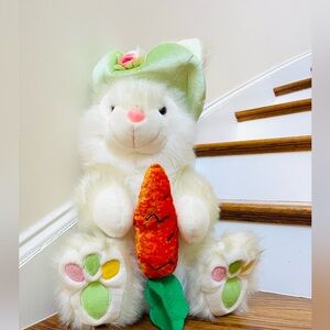 22” BIG VINTAGE CREME BUNNY RABBIT W CARROT STUFFED ANIMAL PLUSH